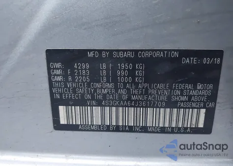 2018 Subaru Impreza 2.0I from USA, damaged, VIN 4S3GKAA64J3617709